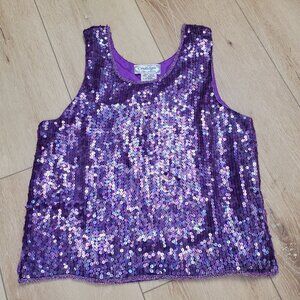 Vintage 80s Womens Tank Candlelight Sequin Silk Purple Top Sz S Beaded India